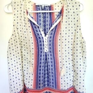 Collective Concepts Cream and Blue Women's Top